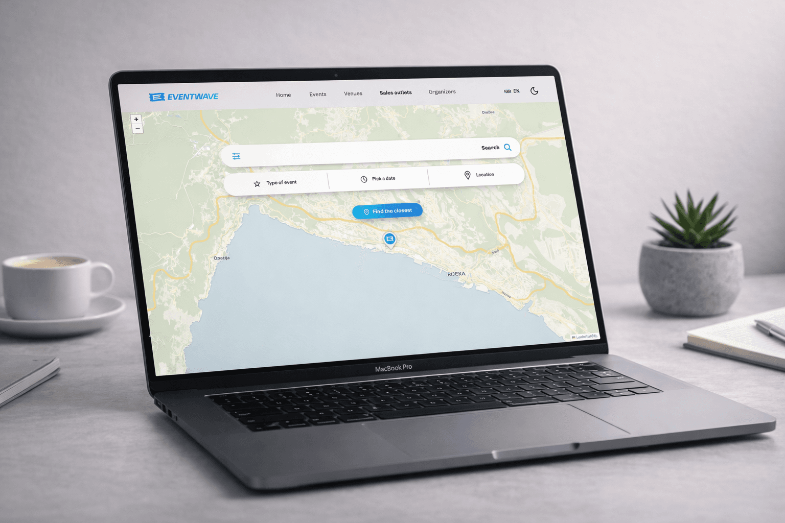 Mockup image of the Eventwave's Sales Outlets page