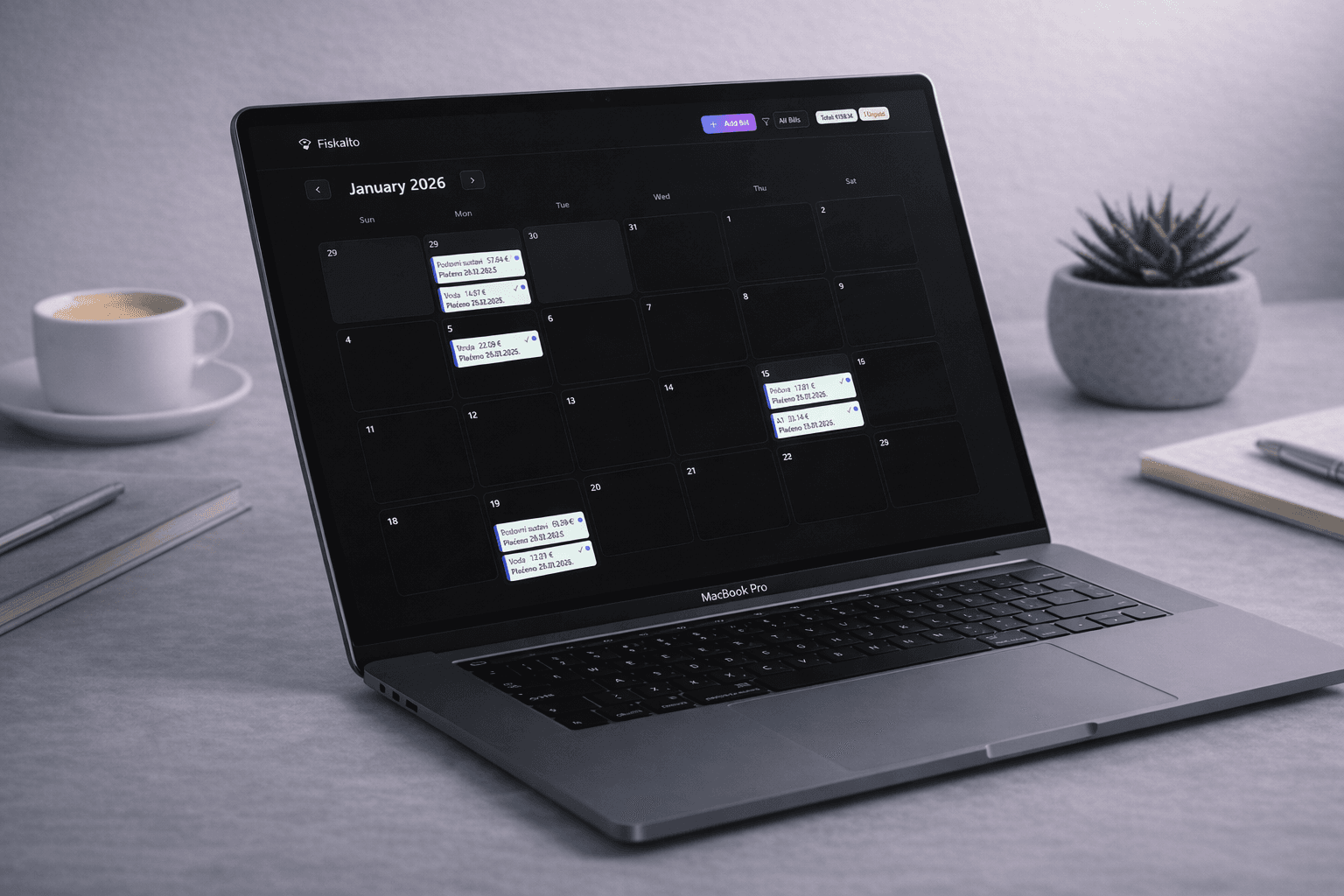 Mockup image of the Fiskalio's calendar page