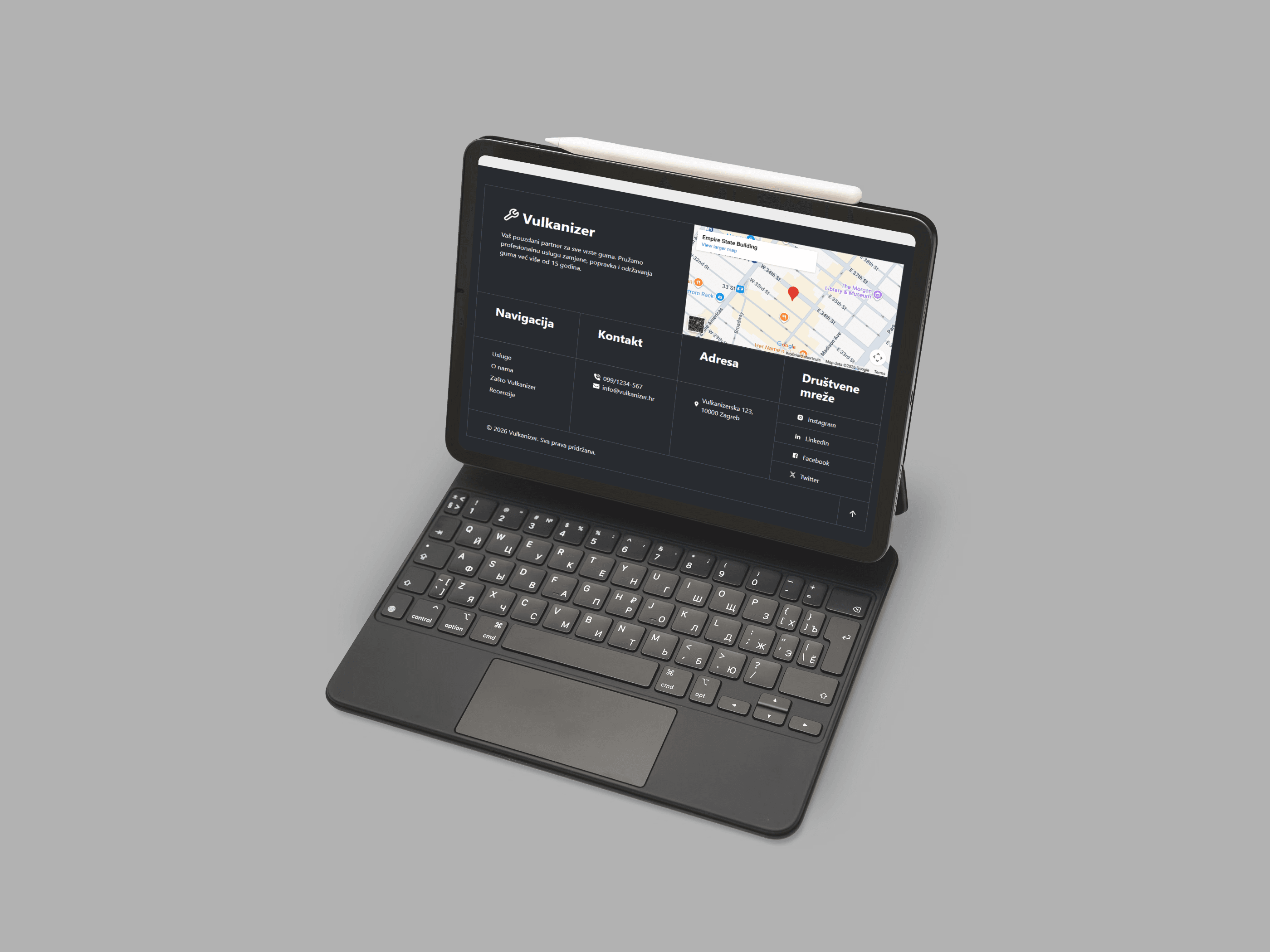 Mockup image of the Vulkanizer's footer section